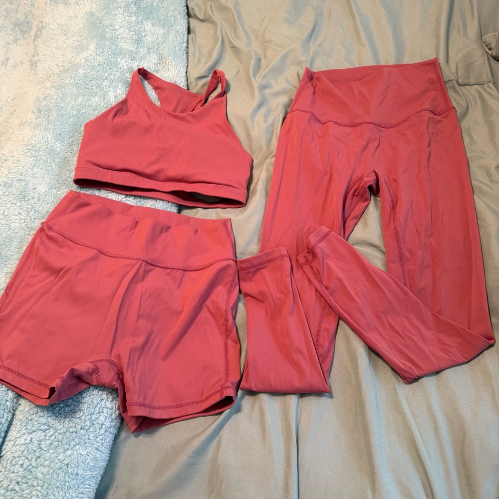 Pink Activewear Set cross back gym yoga hiking high neck